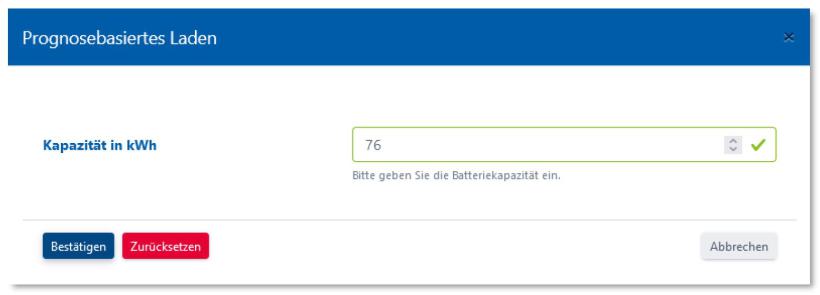 Prognosebasiertes Laden, Kapazität in kWh